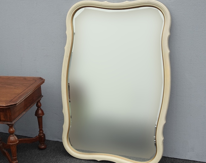 Vintage French Provincial Lane Furniture Style Yellow w Gold Trim Wall Mirror
