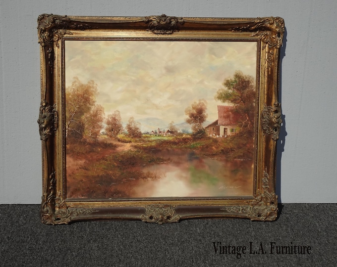 Vintage Oil on Canvas Painting Picture Country Setting signed by Messmer