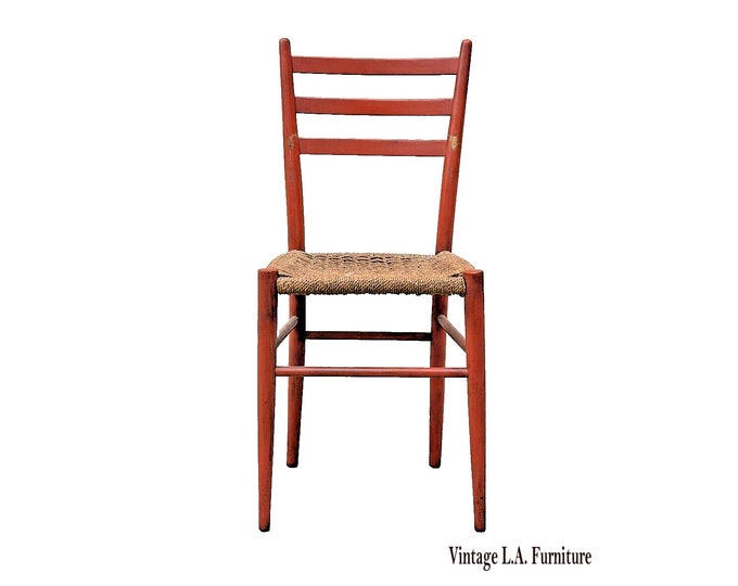 Vintage Ladderback Orange Rush Seat Chair ~ French Country Farmhouse Chic