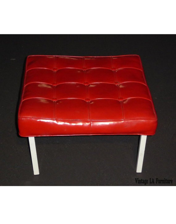 Large 24 Squared Mid Century Tufted Red Vinyl Bench Etsy