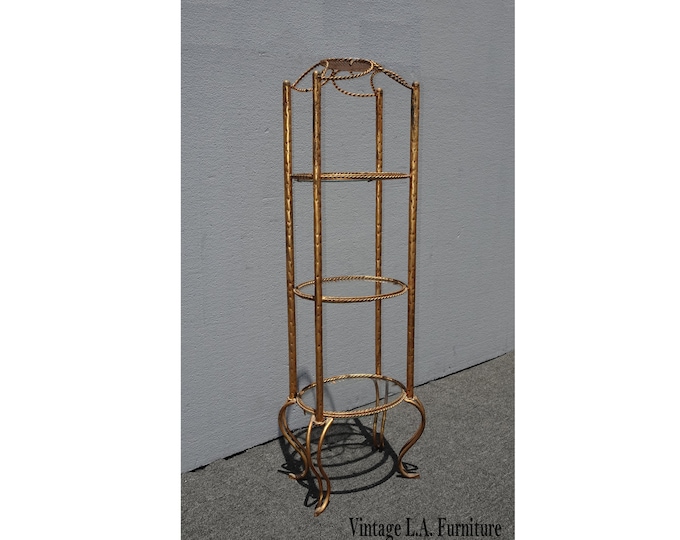 Vintage Hollywood Regency Italian Gold Gilt Tole Etagere 3Shelf Stand Made Italy