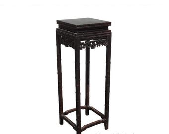 Vintage Oriental Asian Solid Carved Wood Plant Stand Side Table