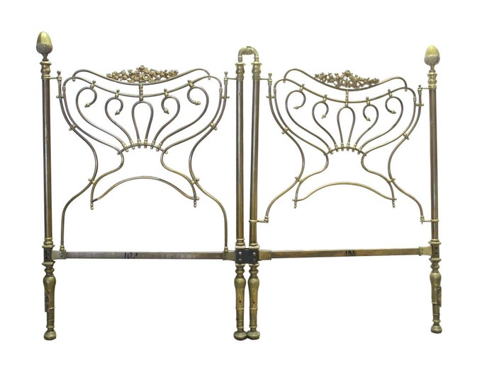 Vintage French Country Brass King Headboard with Holding Hands Center Motif