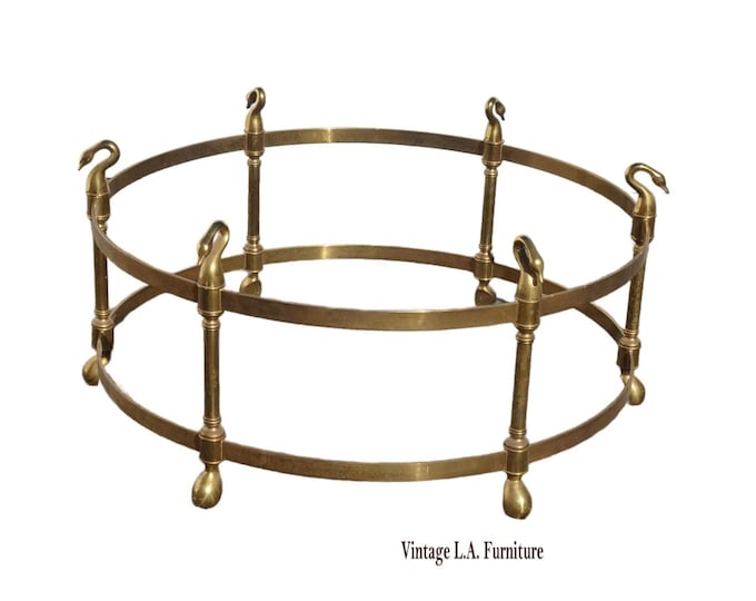 Vintage Hollywood Regency LeBarge Style Brass Coffee Table Base w Swan Heads