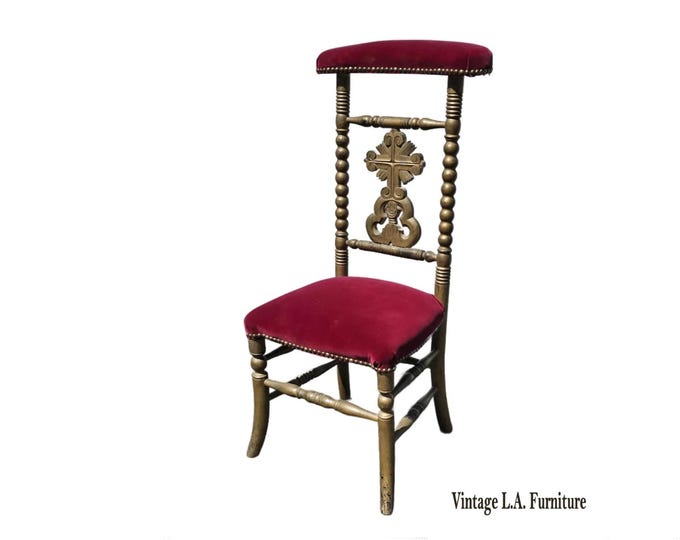 Vintage Gold Italian Rococo Red Velvet Bobbin Side Chair ~ Hollywood Regency