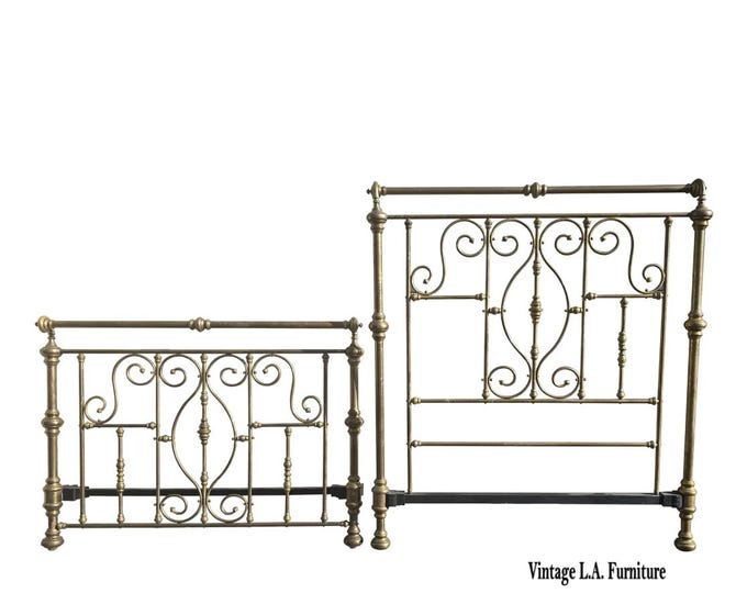 Vintage French Country Brass Full Bed Frame ~ w Headboard, Footboard, Rails