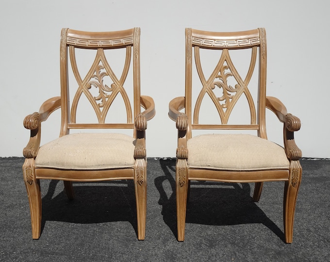 Pair Vintage Bernhardt Furniture Solid Wood Dining Room Armchairs ~ Chairs 2of 3