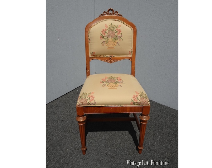 Vintage French Provincial Ornate Side Chair w Pineapple Floral Fabric