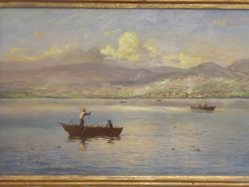 Beautiful Signed 2002 Fishing Scene Oil on Canvas Picture by Alfredo Gomez image 6