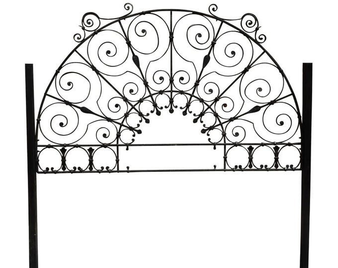 Vintage Spanish Style Black Iron Ornate Queen Headboard