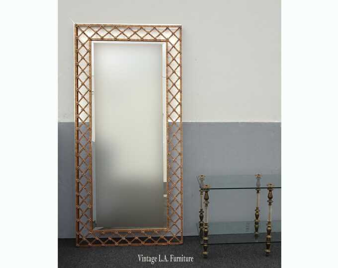 Vintage 86" Tall French Hollywood Regency Gold Iron Wall Mirror w Florettes