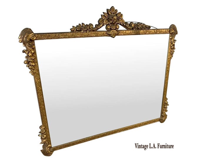 Mirror - Vintage French Provincial Gold Rectangle Ornate Wall Mantle Mirror