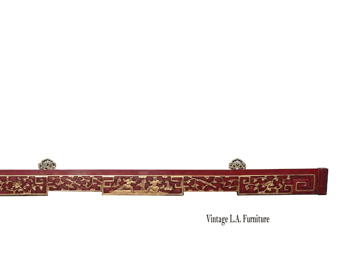 Vintage Oriental Asian Hanging Wall Decor ~ Decorative Red Carved Accent #1