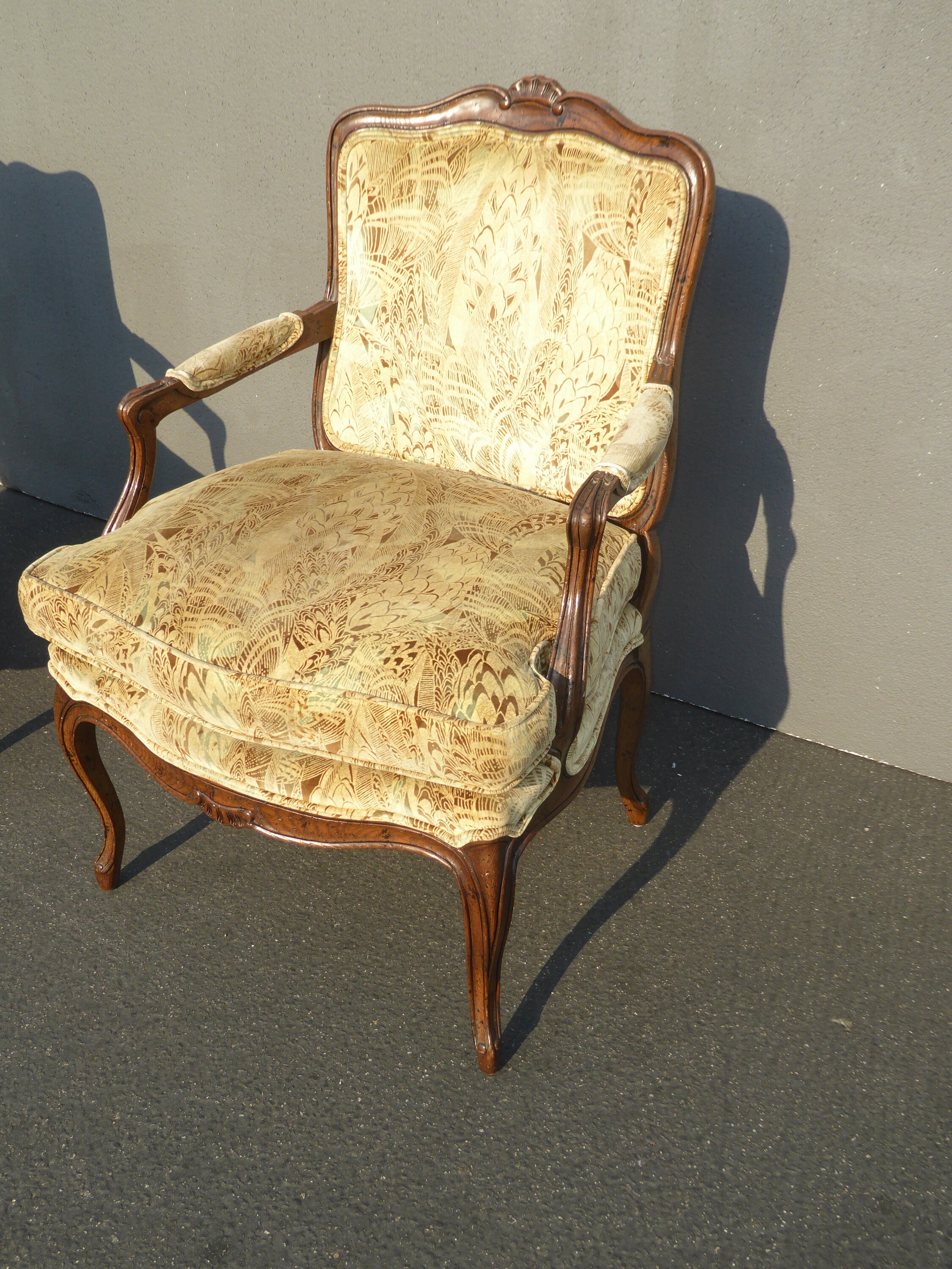Pair of Vintage French Provincial Velvet Peacock Accent Chairs made by