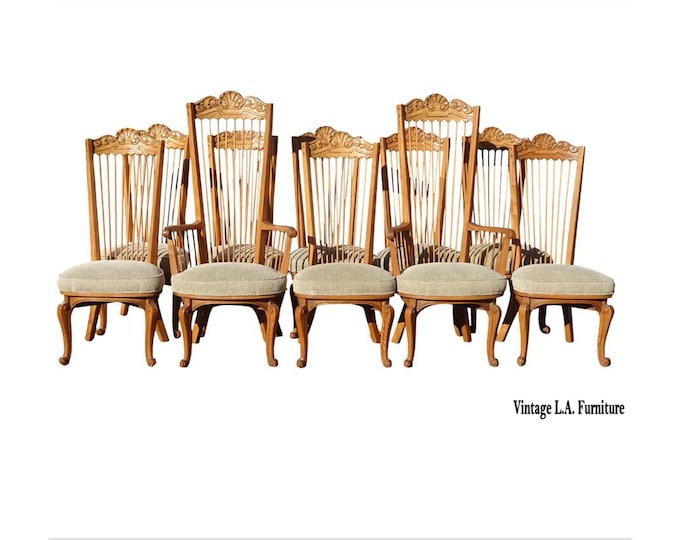 Set of 10 Vintage Mid Century Enkeboll La Condesa Oak Highback Spindle Chairs