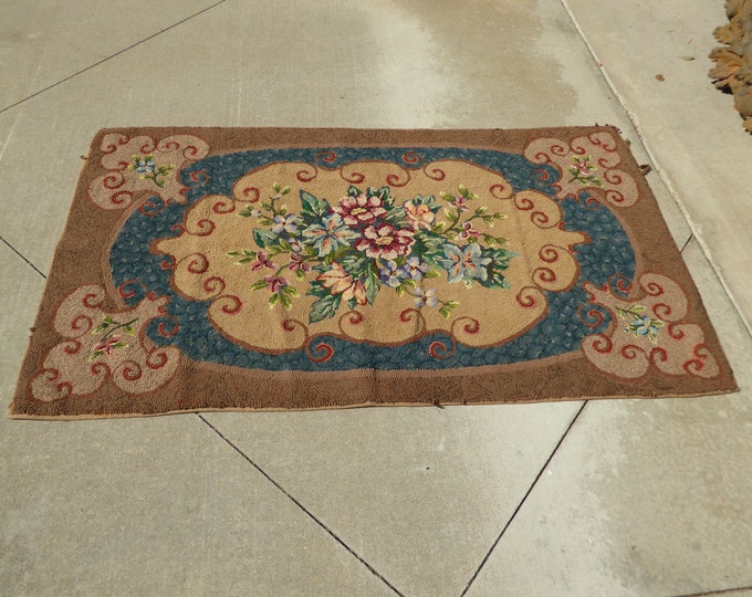 Vintage Rectangle Brown Floral Hand knotted Area RUG