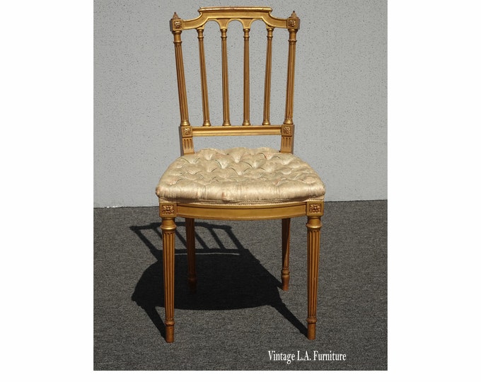 Vintage, French Provincial, french, Gold, Tufted ,Accent, Chair,  Vanity Chair
