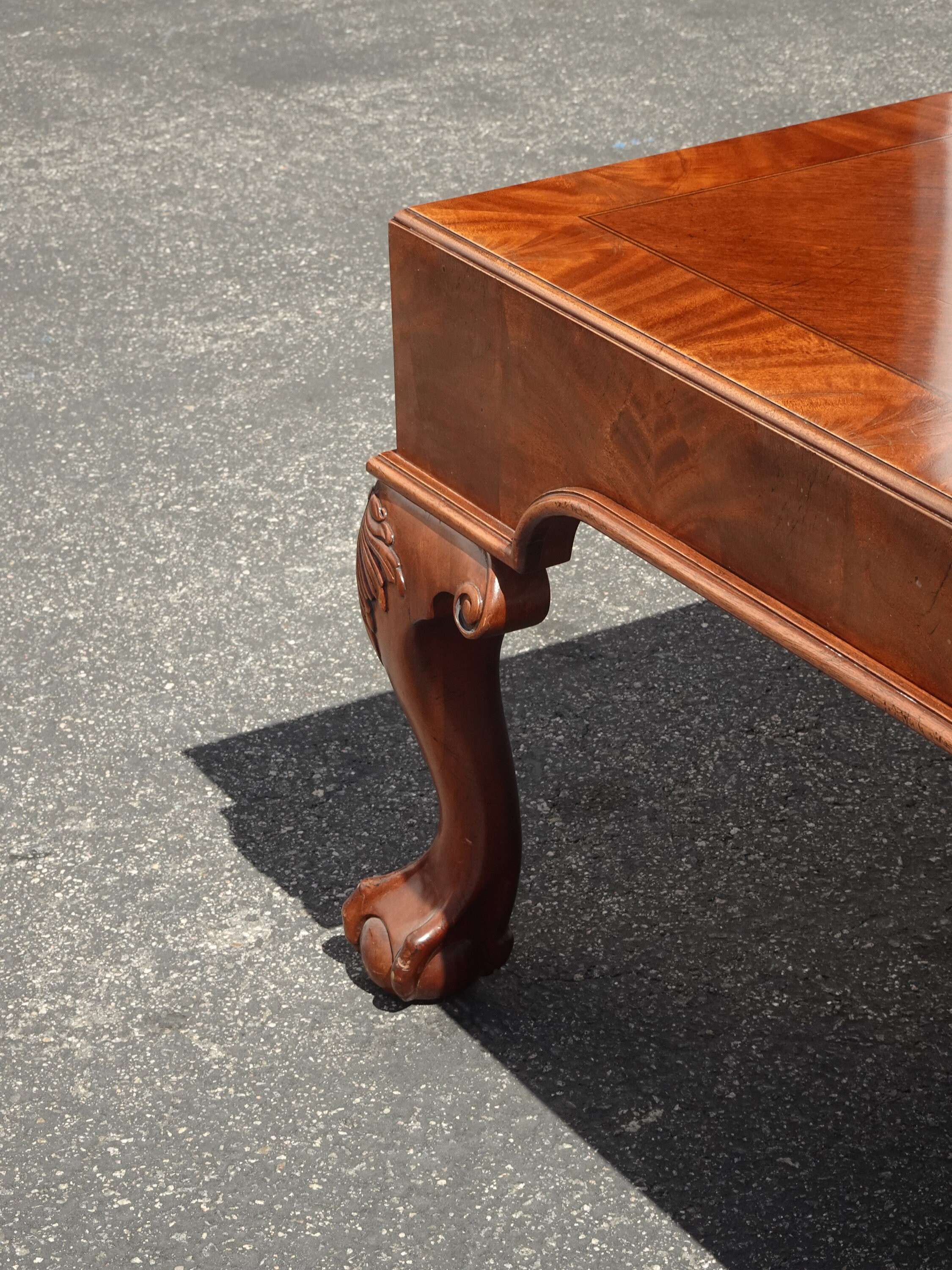 Vintage Baker Furniture Co. Brown Coffee Table Onlay w Pull out Tray