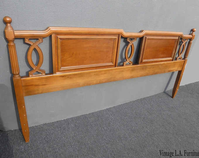 Vintage Mid Century Modern Solid Cherry Wood King Headboard