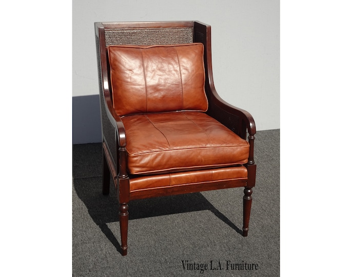 Vintage Tommy Bahama Brown Leather Rattan Lounge Chair