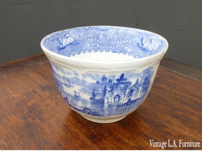 Vintage Blue & White Hand Painted Porcelain China Bowl 1800's