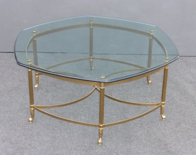 Vintage Mid Century Hexagon Brass & Glass Coffee Table Maison Jensen Style Italy