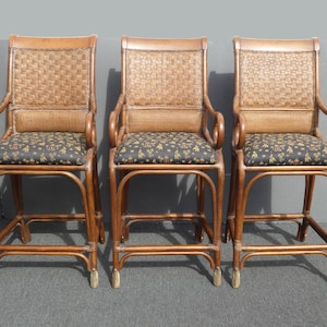 Vintage Bamboo Rattan Style Black & Brown Barstools ~ Tommy Bahama Style