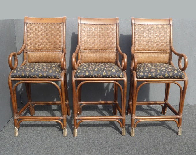 Vintage Bamboo Rattan Style Black & Brown Barstools ~ Tommy Bahama Style
