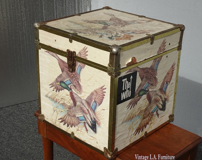 Vintage 16" High Mid Century Modern Storage Box ~ Record Holder Box w Duck Birds