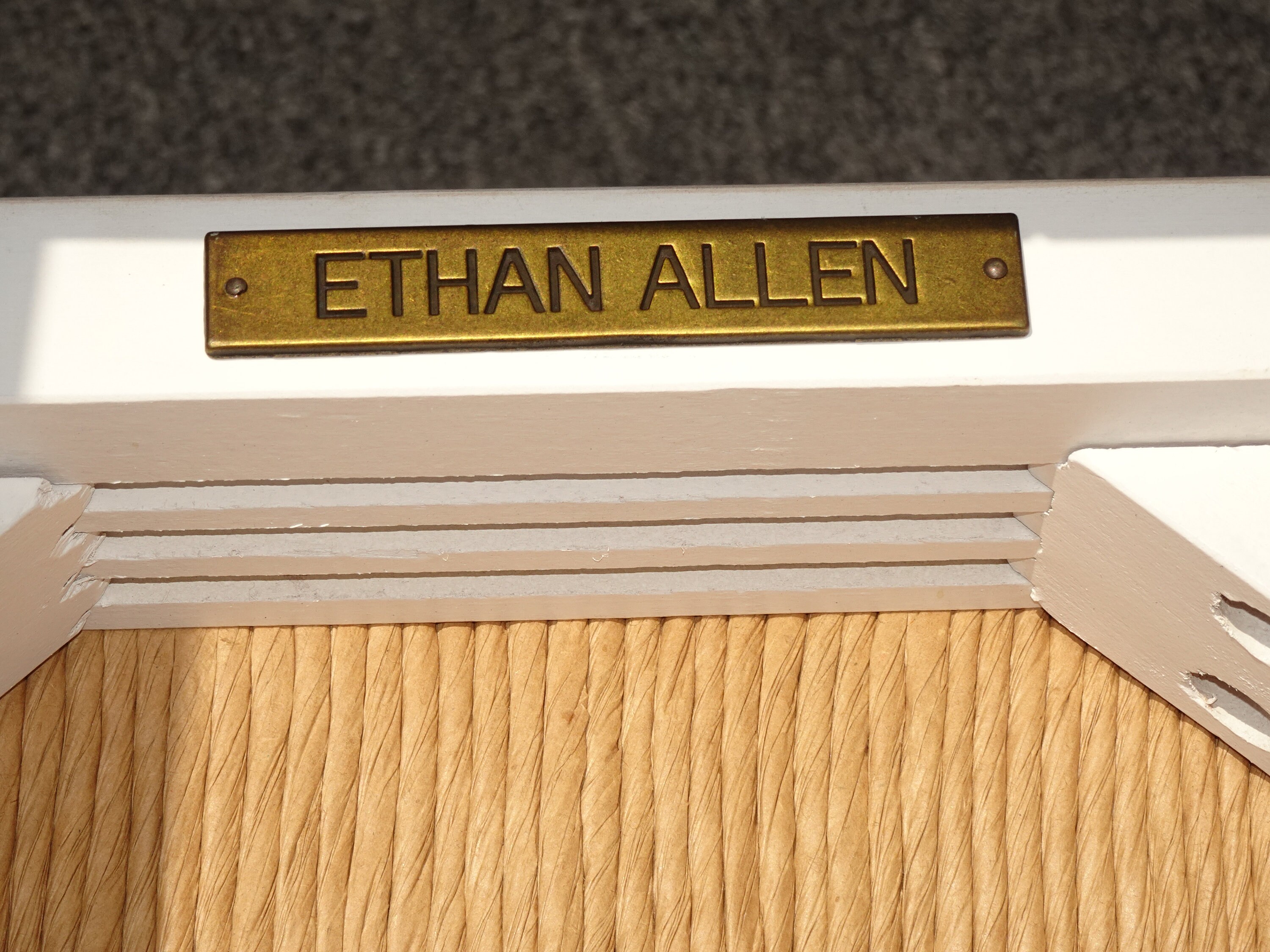 Pair Vintage Ethan Allen French Country Off White Ladderback Rush Barstools