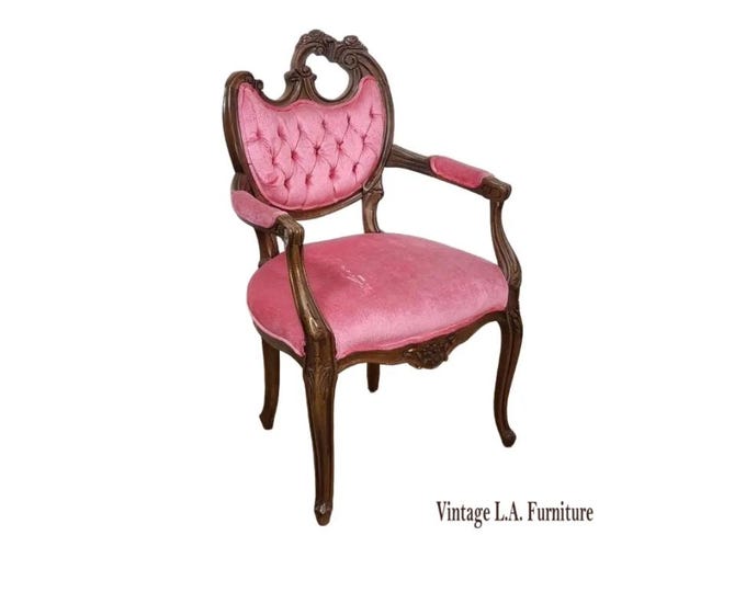 Vintage French Provincial Tufted Pink Velvet Heart Chair ~ Hollywood Regency