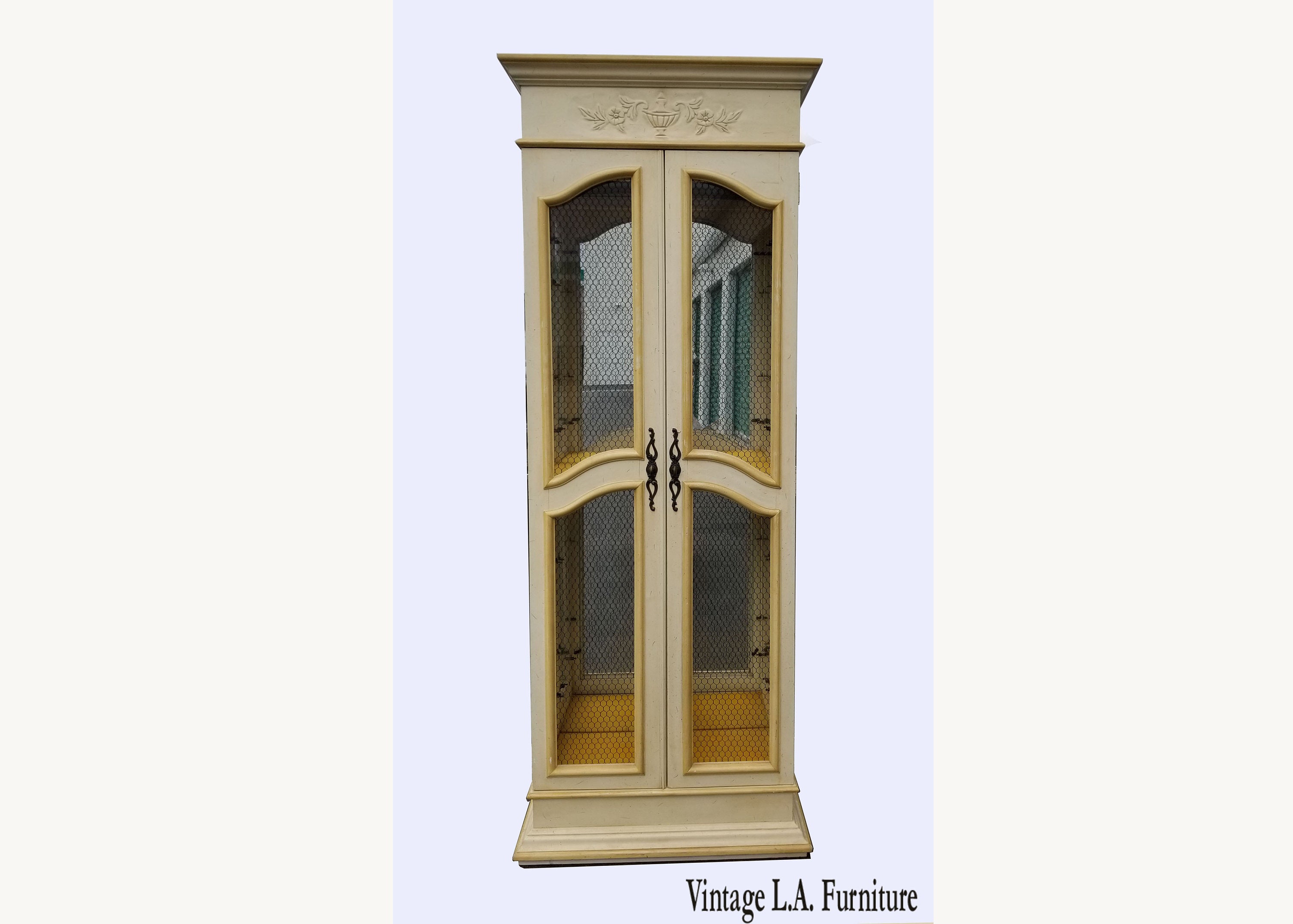 Vintage French Country White Display Curio w Six Shelves Mirror