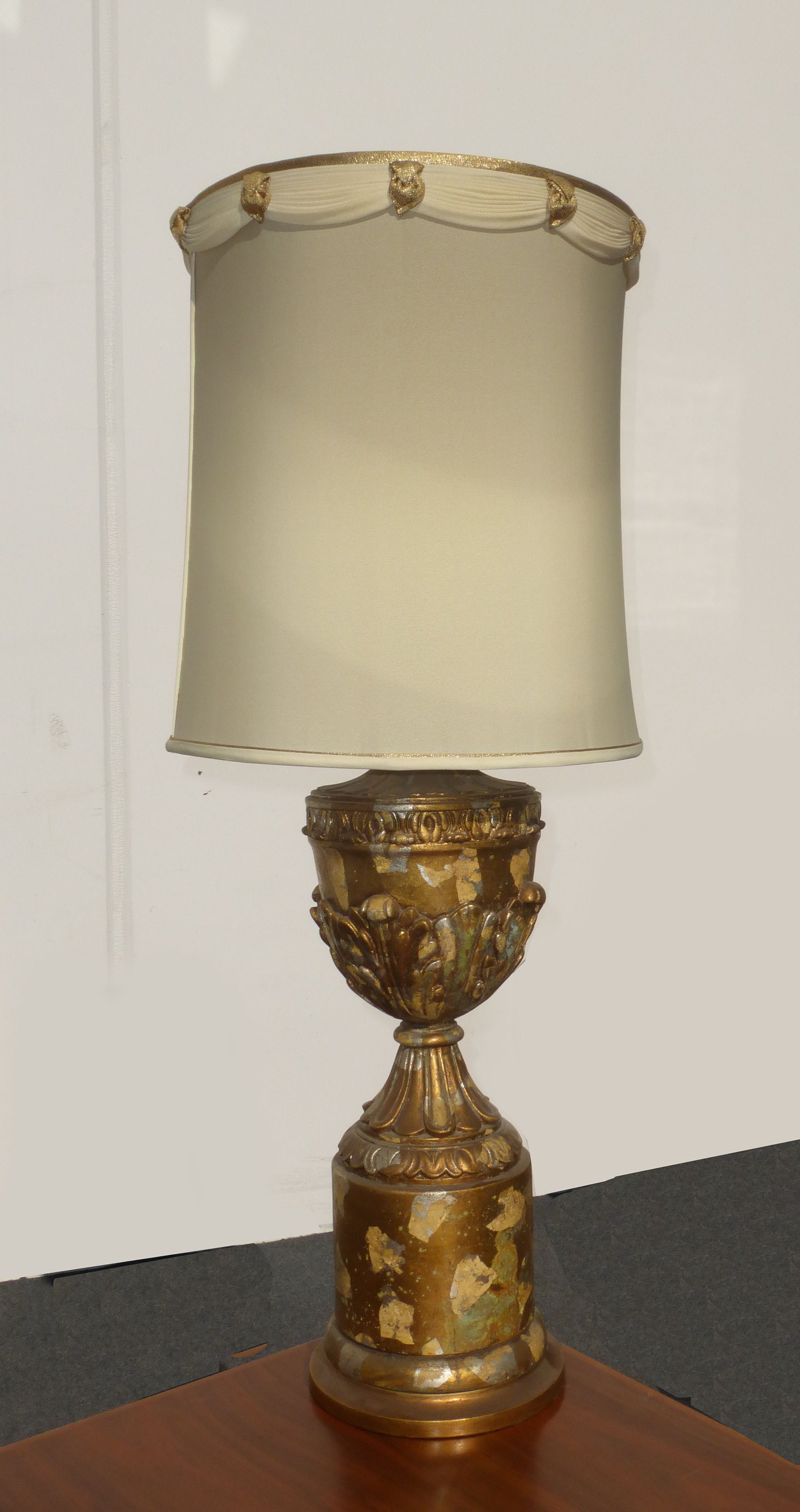 Vintage Mid Century Gold Gilt Tall Table Lamp w White Shade Etsy