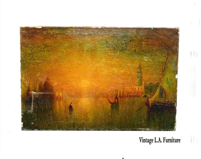 Antique Oil Canvas Fine Art Picture by George H.Bogert 1923-1864 Sunset Venice