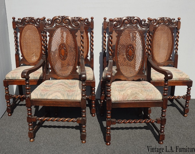 Set Six Louis XIII Brown Barley Twist Chairs ~ Jocobean Renassiance Revival