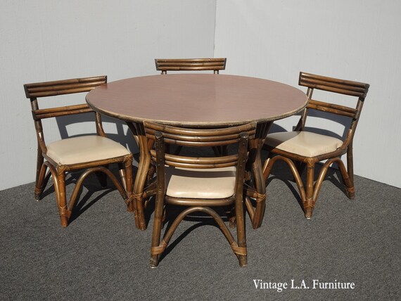 Buy Vintage Ficks Reed Style French Country Bamboo Card Table W