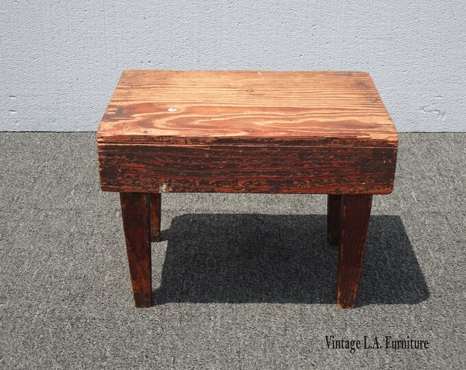 Vintage French Country Farmhouse Solid Wood Rustic Footstool Bench