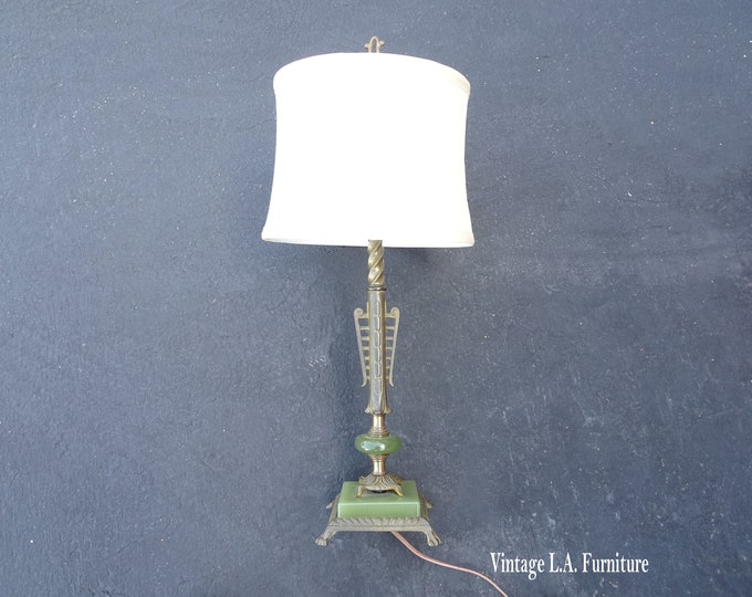 Vintage Mid Century Art Deco Green Onyx Table Lamp Light