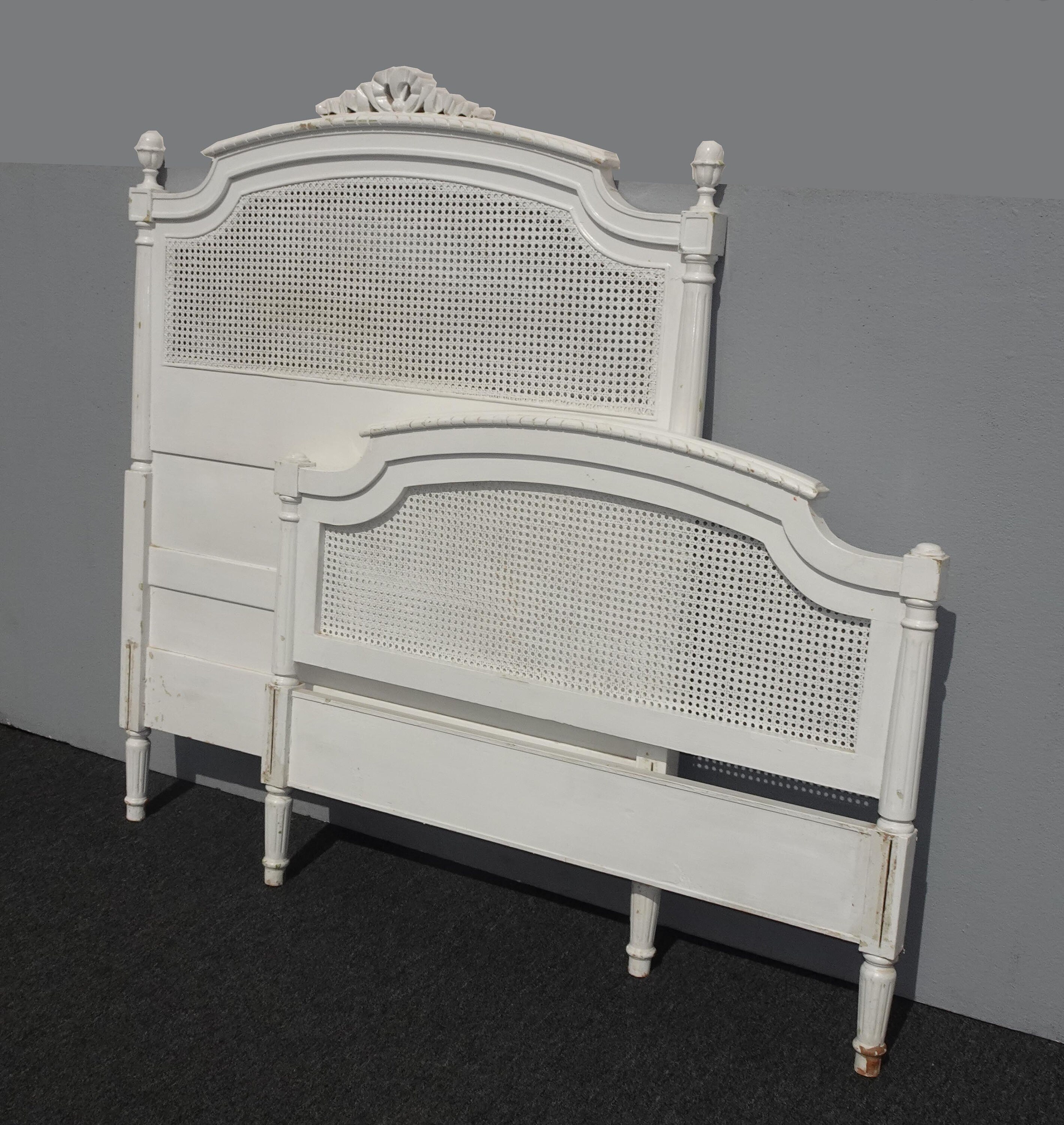 Vintage French Country White Shabby Chic Bed Frame XL Twin Headboard