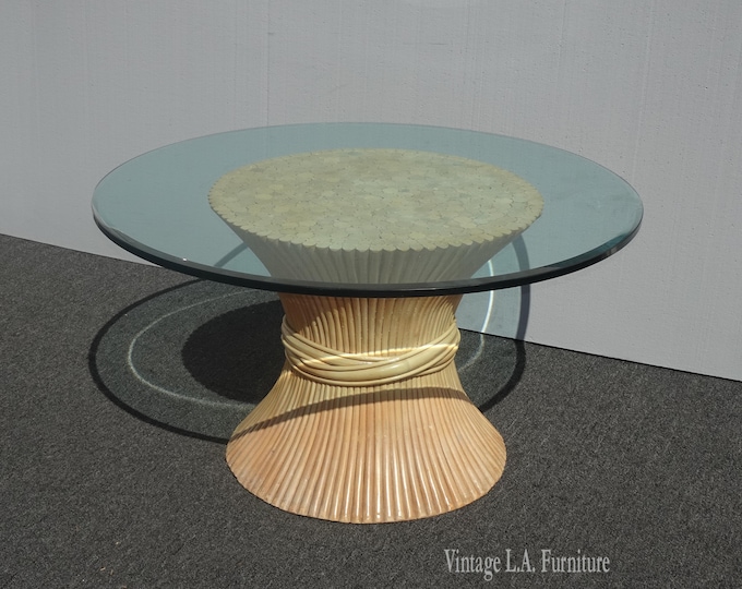 Vintage McGuire Style Mid Century Modern Bamboo Wheat Sheaf Side Table