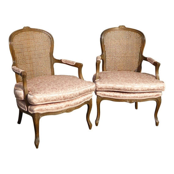 Vintage Pair Of French Provincial Cane Back Chairs With Pink - Cane Back Vintage Chairs Vintage Pair Of French Provincial Cane Back Chairs With Pink - Cane Back Vintage Chairs