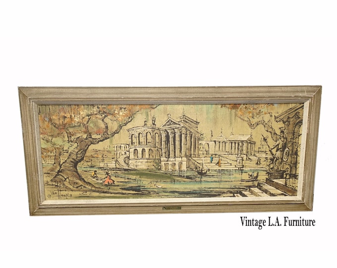 LH6 Vintage Van Hoople Oil on Canvas Greek Palace w Trees Picture Painting Signed