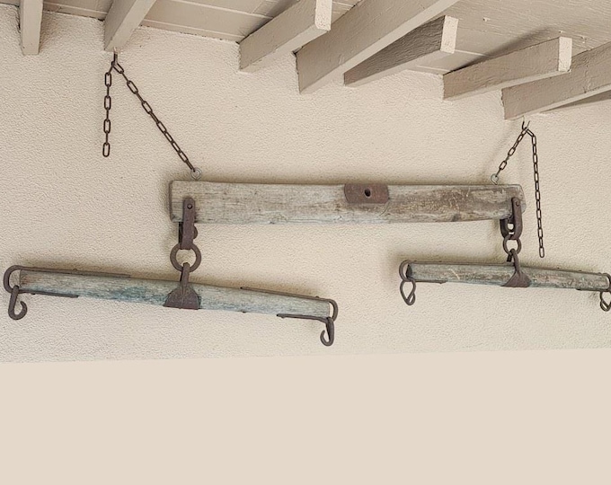 Antique Hand Forged Ox Yoke Primitive Western Farm Tool w Iron Rings Room Decor