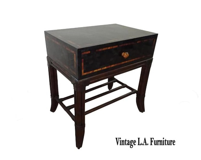 Vintage Tortoise Shell Black Nightstand by Tommy Bahama