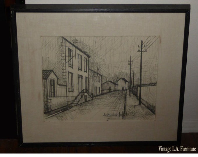 Vintage Street scene Etching Original Print Wall Picture by Bernard Buffet 52