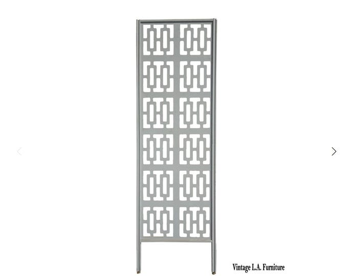84 in Tall Vintage Mid Century Blue Lattice Room Divider Screen Geometric Design