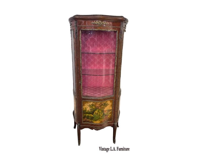 Vintage French Louis XV Vitrine Brass Curio Display Cabinet made in Spain