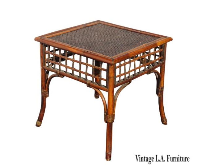 Vintage Coastal Bamboo Rattan End Table ~ Side Table Tommy Bahama Style