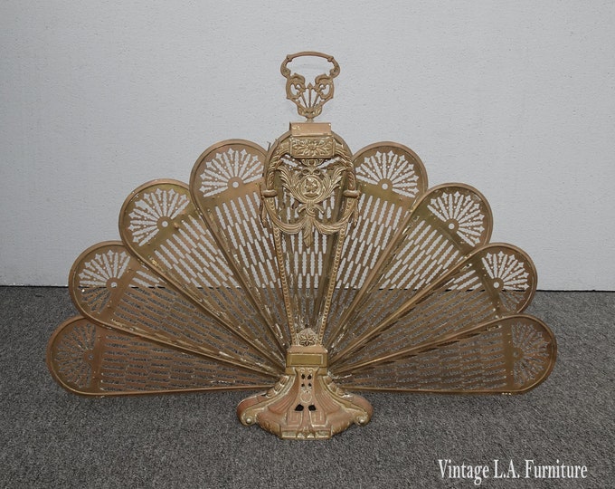 Vintage Brass Peacock Gold Folding Fireplace Screen