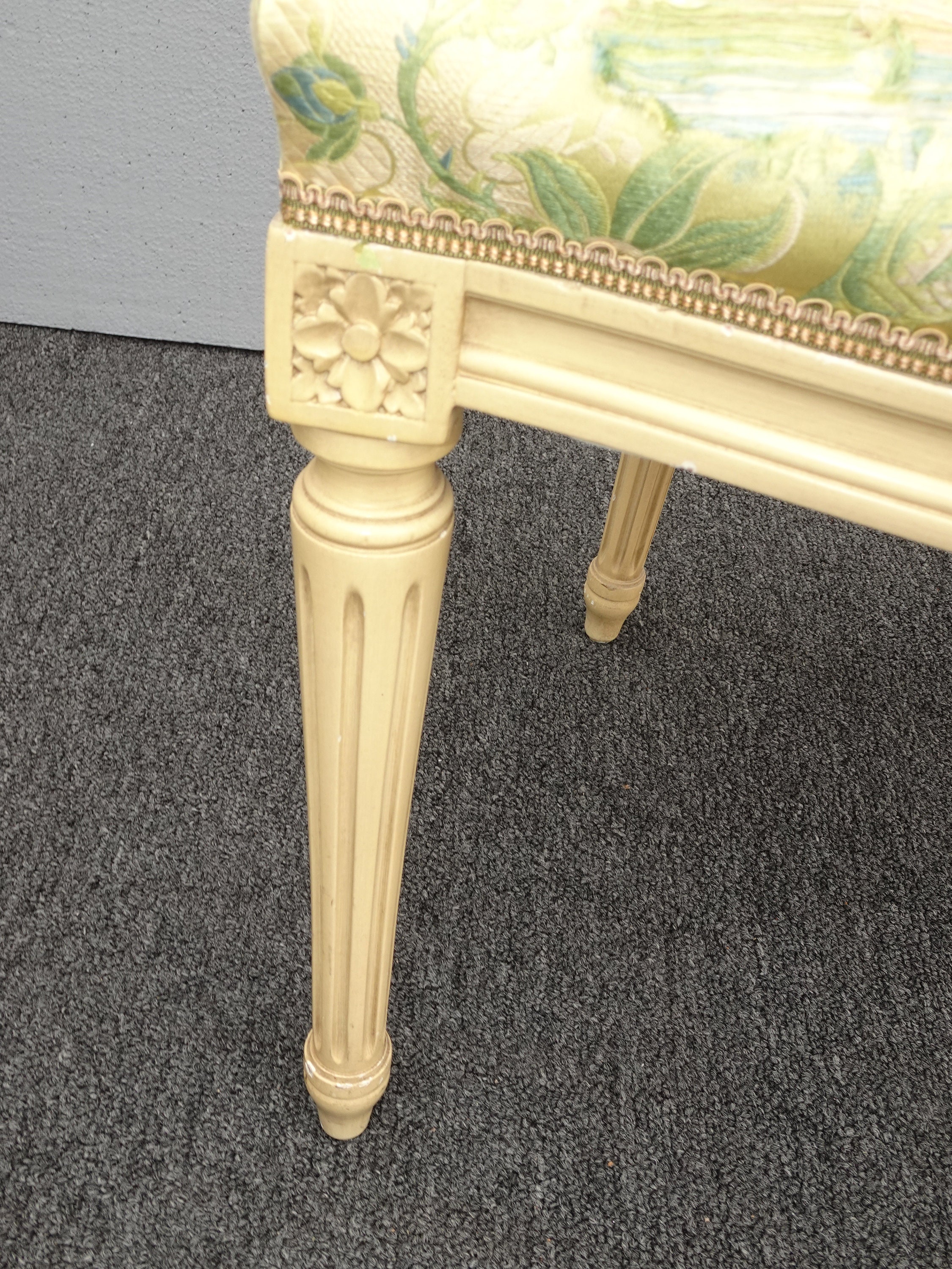 Vintage French Country Gold Silk Blend Floral Side Chair Vanity Chair